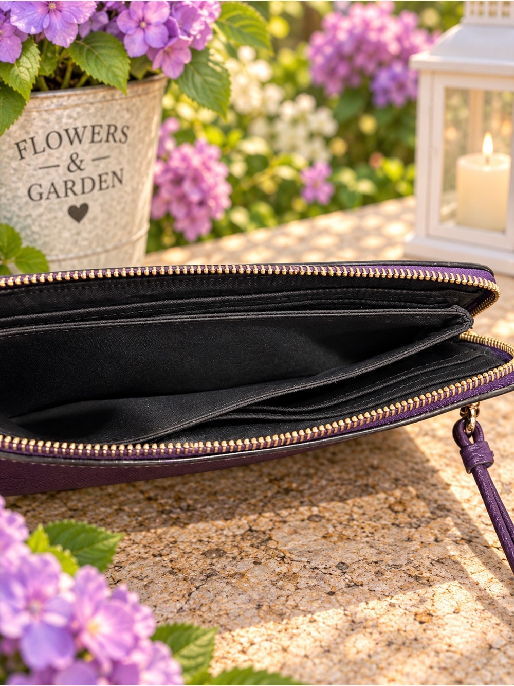 Coach Purple Pebbled Leather Zip Wristlet Clutch - Picture 7 of 8